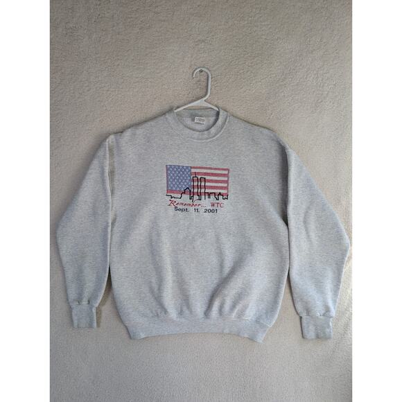 Vintage Sweatshirt Mens XL Gray Sept 9/11 Remember WTC Memorial READ - Picture 1 of 16